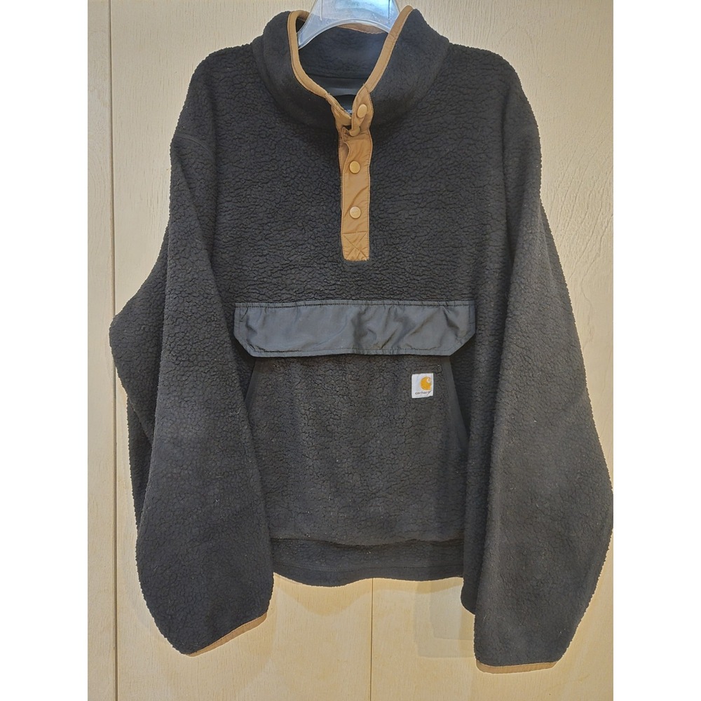 Carhartt Fleece Sherpa Snap Pullover Jacket Mens 2XL Black Relaxed Fit 104991